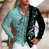 Polos pour hommes 2023 Mode Chemise pour hommes Music Note 3D Impression Bouton de revers Top Chemise à manches longues Vêtements 10 Styles Design Confortable S-6XL Q231215