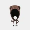 Berets Bonito Urso Orelha Lã Chapéu Gorros Quentes Proteção De Cordão De Malha Chapéus Com Cordão