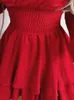 Vestidos sexy urbanos moda feminina mini vestido vermelho primavera verão profundo decote em v alargamento longo sles forrado com dobras blusa vestidos para mulher vestidosl231215