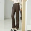 Damesbroeken Leer Dames Lente en herfst Echte schapenvacht Boot Cut Dames Volledige lengte Cool Slim