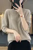 Suéteres femininos primavera verão mulher suéter camiseta oco tees jumper feminino pulôver manga média o-pescoço tops 100% lã de malha roupas blusa 231214