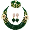 Halsband örhängen set mode mörkgrön kristallpärlor multi strängar halsband sätter nigerianska bröllop afrikanska pärlor smycken 5-xsh06