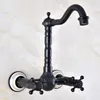 Bathroom Sink Faucets Dual Handle Duals Hole Wall Mount Basin Faucet Oil Rubbed Bronze Vanity Kitchen Cold Water Mixer Taps Dnf879