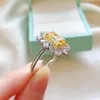 Cluster Rings 100% 925 Sterling 6 9mm Silver Emerald Cut Citrine Created Gemstone For Women Wedding Bands förlovningsring253Z