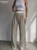 Womens Pants Capris Elegant Loose Grey Office Womens Pants High Maisted Straight Three Persons Casual and Unique Sparcing FullLength Womens Pants 231214