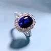 Cluster Rings Flower Sapphire Diamond Ring Real 925 Sterling Silver Party Wedding Band for Women Bridal Engagement Jewelry Gift