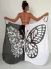 Women's Swimwear Sexy Butterfly Print Cover Up 2024 Women Black Patchwork Mesh Dress Tunic Bikini Lady Elegant Bath Sarong Wrap Skirt