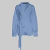 Women's Blouses Celmia Fashion Tunic Shirts Women Elegant Long Lantern Sleeve Tops Belted Casual Loose Sexy V-Neck Solid Blouse Blusas