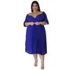 Plus Size Jurken Elegante Effen Kleur Geplooide Korte Mouw Jurk Zomer Mode Office Lady Club Party Vestidos Clothings 2023