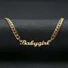 Schönes Geschenk Goldfarbe Babygirl Namenskette Edelstahl Typenschild Halsband Handschrift Unterschrift Halskette für Mädchen244v