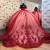 Mexico röd glänsande quinceanera klänningar 2024 pärlor applikationer spetsar från axeln söt 16 vestidos de 15 anos födelsedag miss