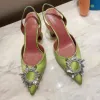 10A Begum Slingback Satin Pompes Sandales Femmes Chaussures Cristal Embelli Tournesol Strass Pointu Catwalk Stiletto Sexy Baotou Backspace Sandales