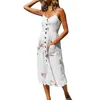 Casual Dresses Bohemian Floral Print Women's Dres Elegant Sleeveless V Neck Spaghetti Strap Shirt Dress Lady Beach Camisole Plus Size 4xl