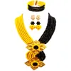 Ketting oorbellen set geel en zwart kristal kralen kostuum Afrikaanse sieraden voor vrouwen