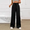 Women's Pants Women High Waist Wide Leg Straight Loose Solid Color Drawstring Elastic Pockets Casual Lady Soft Trousers Sw