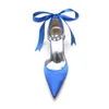 Sapatos de vestido Minishion Cetim Noite para damas de honra nupciais Ankle Chains Bombas de baile com fita JY136