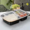 Take Out Containers Disposable Meal Prep 2-compartment Food Storage Box Microwave Safe Lunch Boxes (Black With Lid)