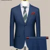 Męskie garnitury Blazer Blazer Vest Pants Luksusowa wysokiej klasy marka butikowa Plaid Casual Business Suit 3 szt. I 2 ustawione na przyjęcie weselne Kurtka 231214