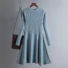 Casual Kleider Einfache Grund Herbst Winter Kurze Aline Dicken Pullover Kleid Frauen Elegante Oansatz Lange Ärmel Stricken Weibliche Dünne Mini robe