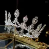 Hårklipp Janevini Luxury Princess Crown Round Bridal Jewelry Wedding Accessory Bride Tiaras och Crystal Pärled pannband 2023