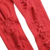 Męskie dżinsy dżinsowe dżinsowe dziury vintage marka jedwabne spodnie łez proste łzawione w trudnej czerwonej czerwonej czarnej dużej wielkości 231215