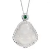 Chains The S925 Silver Inlaid Myanmar Natural Foam Jade Buddha Pendant With High White Marrow Necklace