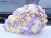 Wedding Flowers JaneVini Elegant Light Purple Waterfall Bridal Bouquets Crystal Pearls Artificial Satin Roses Cascading Bouquet