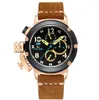 Wristwatches Mens Automatic Mechanical U Watch Black Case Aged Cow Leather Brown Boat U51 Wristwatch Q231123