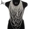 Collier avec pendentifs super longs en perles exagérées pour femmes, collier ras du cou en perles, bijoux de corps, chaîne d'épaule en or Y200918223D