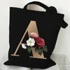 Bolsas de compras 26 Alfabeto Flor Impresión Tote Bag Mujer 90s Retro Bolsa Feminina Moda Plegable Tasje Casual Hombro Lienzo para Mujeres