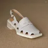 Schuhe Römische Damen Kuhläden im Stil des Sandalen Square Toe Sommer Frühling Frauen Frauen Retro-Ausschnitte Pumps 205 461