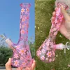 Beaker Dab Rigs Bongs d'eau en verre Bubbler Hooksha Smoke Downstem Perc Pink Heart Bong avec joint de 14 mm de 25 cm de haut