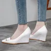 Geklede schoenen Elegant Zwart Naakt Wit Sleehakken Echt leer Hoge hakpompen Wedge voor dames Feest Kantoor Bruiloft Schoen Dame