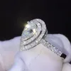 Vecalon Water Drop Promise Ring 925 Sterling Silber Verlobungsring Diamant im Birnenschliff Eheringe für Frauen Jewelry2197