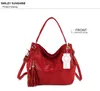 Sacos de noite de ouro borla mulheres sacos vintage hobo saco feminino bolsas de couro vermelho grandes senhoras sacos de ombro crossbody sacos para mulheres 231213