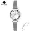 Wwoor prata relógio feminino relógios senhoras criativo aço pulseira relógios feminino à prova dwaterproof água relógio relogio feminino 2106032370