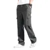 Мужские брюки-карго, свободная прямая одежда больших размеров, однотонная серая универсальная рабочая одежда, черные бегуны, хлопковые повседневные мужские брюки 231215