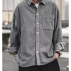 Herrklänningskjortor Corduroy Långärmad skjorta för män Kontor Casual fast färg allt-i-ett-vår och hösten tunn kappkläder
