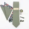 Neck Ties 5 PCS Luxury Cotton Patchwork 7cm Tie Sets Brooch Pin Clip Hankie Cufflinks Men Wedding Party Floral Cravat Gift Accessory 231214