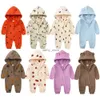 Rompers 2023 Baby Winter Fleece Romper Print Cotton Warm Outfit Clothes For 0-24M Jumpsuit Newborn Toddler Bear Hoodies Bodysuit CostumeL231114