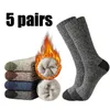 Chaussettes pour hommes 5 paires hiver chaussettes pour hommes chaussette thermique épaisse respirant randonnée Sports de plein air botte chaude Sox haute qualité confortable Sokken 231215