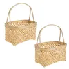 Conjuntos de louça 2 pcs rattan portátil cesta de frutas criança lanche recipientes para crianças bambu seco tecelagem crianças handheld