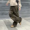 Women's Pants Retro Multi Pocket Leopard Print Workwear For Men And Street Casual Wide Leg European American Commuting