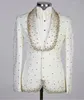 Herrdräkter Blazers Luxury Ivorymen's skräddarsydda 2 stycken Jacquard Blazer Vest One Button Wide Lapel Beads Diamonds Pearls Custom Made Plus Size 231215