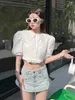 Women's Blouses & Shirts Designer new miumius family style fairy sweet white shirt with doll collar and diamond inlaid short WN1X