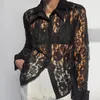 Women's Blouses Tossy Lace Printed See-Through Shirts For Women Lapel Hollow Out Long Sleeve Patchwork Sexy Cardigan Loose Summer