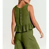 Kvinnors tvåbitar byxor 2023 Summer Casual Loose Green Set For Women Sleeveless Pleated Vest Top Wide Ben Long 2-Piece Suit Office Ladies