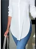 女性用ブラウスエレガントなオフィスブラウス白いシャツ2024春夏長袖スリムなボタンとトップスカジュアルワークシャツ