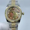 Diamond Womens watch Two tone Gold 36mm Black shell dial Automatic movement Sapphire glass Gift Lady watches297z