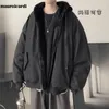 Mäns päls faux päls Mauroicardi Vinteröverdimensionerade svarta varma tjocka parka med päls inuti huven långärmad koreansk mode män reversibel pälsrock 231215